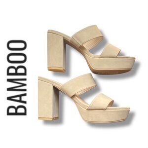 BAMBOO Beige Platform Mule Heels NEW WITH TAGS SZ 8